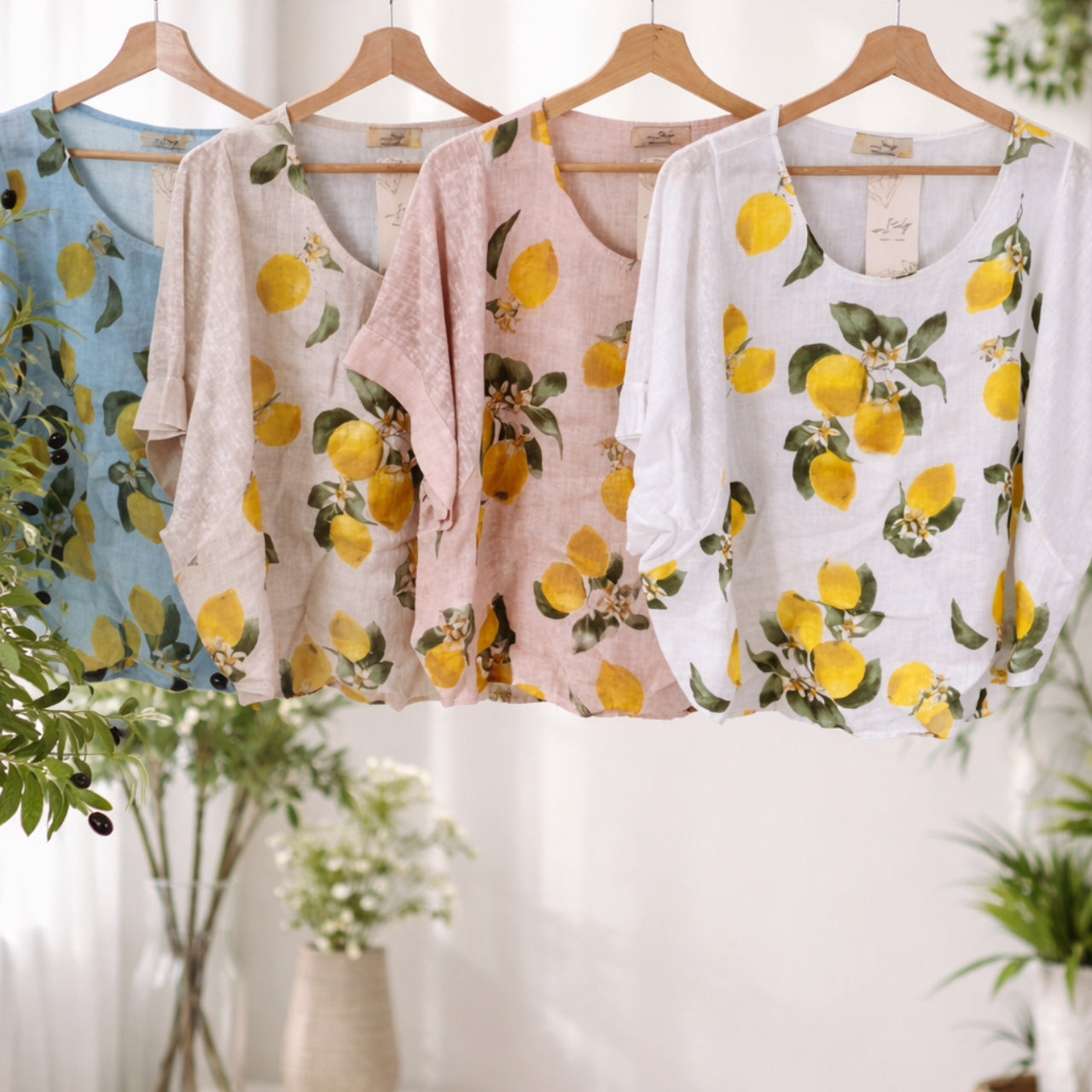 Lemon Print Linen Blouse