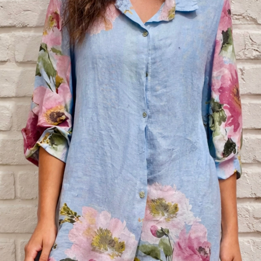 Flowers for Mom linen shirt dress